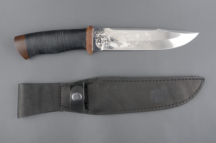 Нож Таежный (С) Рыбак, рукоять: кожа наборная