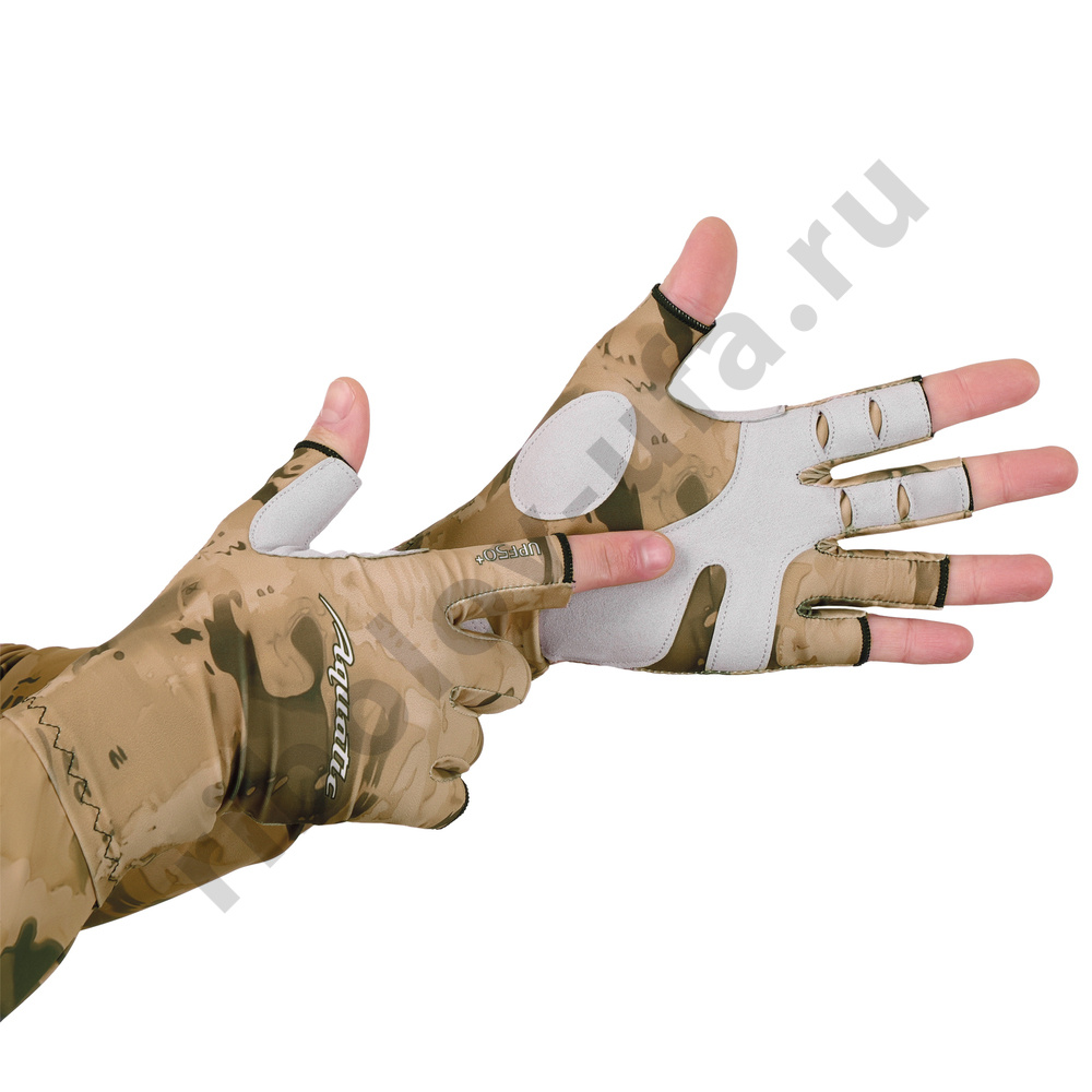 Перчатки Aquatic для рыбалки летние  UPF50+ (цвет: Sand Camo, размер L/XL)