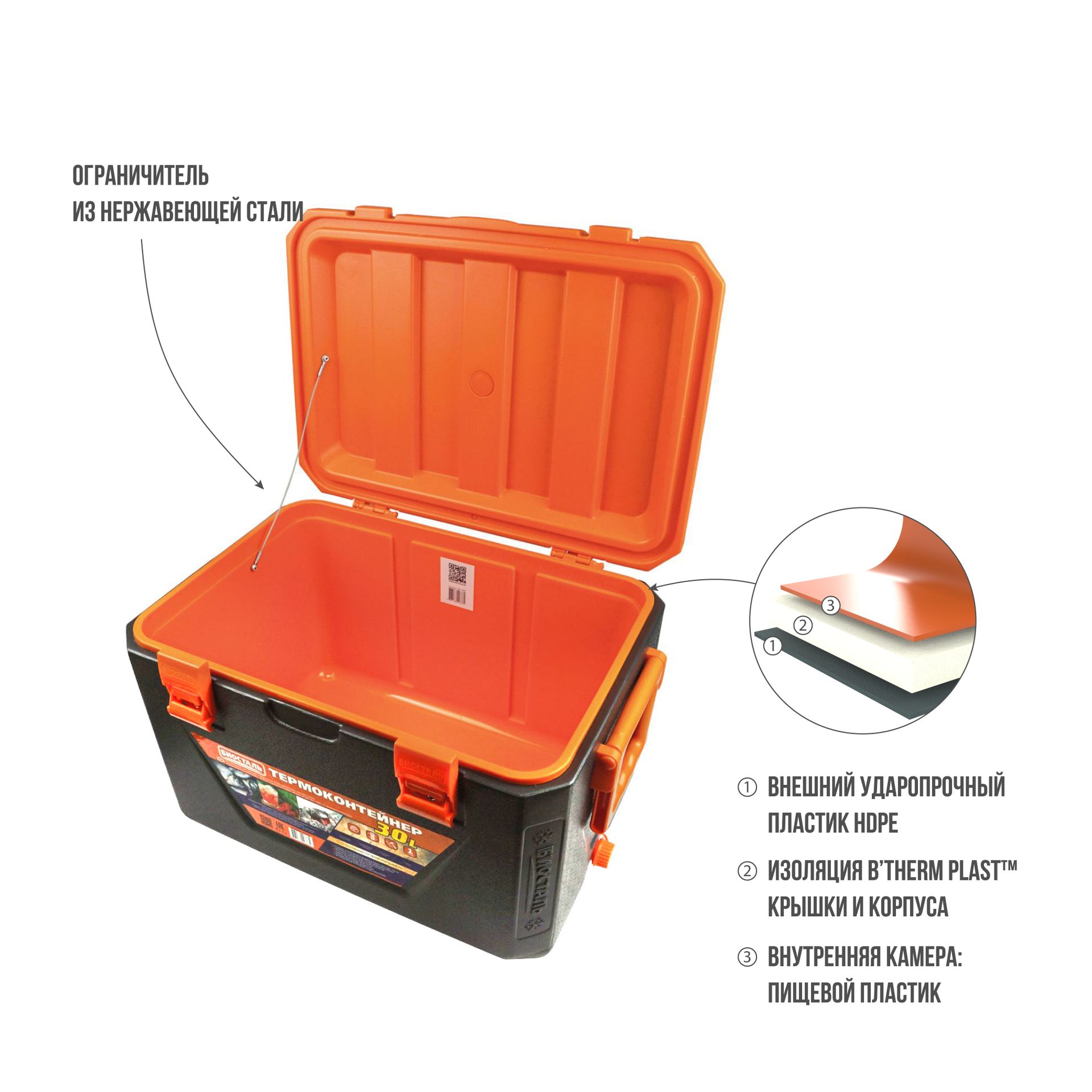 Термоконтейнер Biostal с боковыми ручками 30л CB-30G