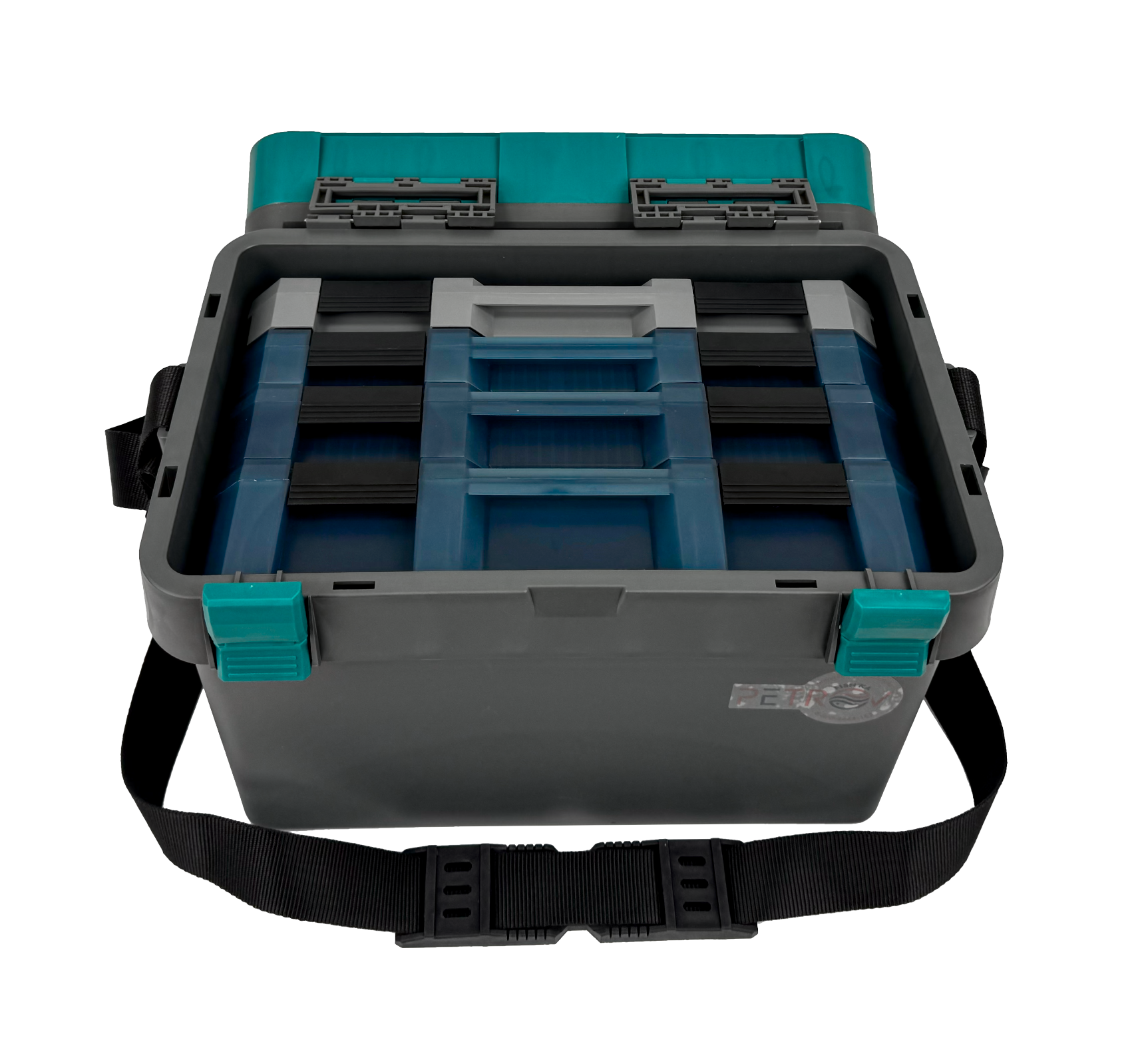 Ящик зимний Fishka Petrov Профи с ремнем с комплектом Т-кейсов цв. бирюзовый 400*260*325