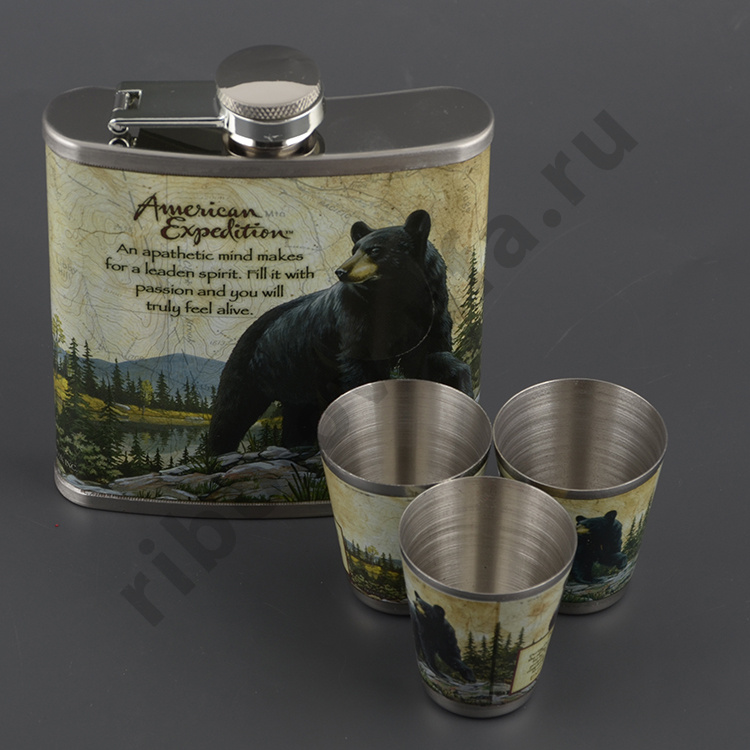 Набор Медведь фляжка (210мл) + 3 стопки) Helios