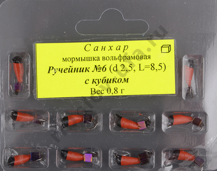 Мормышка вольфрам. Санхар Ручейник №6 кубик хамелеон,2.5/8.5 мм, 0.8гр красный (10 шт/уп)