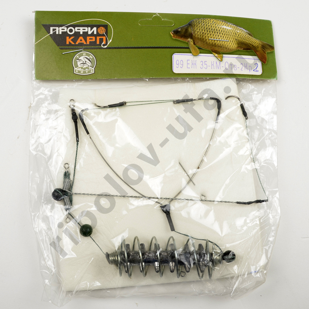 Снасть карповая 99 ЕЖ 35 КМ-Отв-3Кр4 (корм.35гр.коромысло+отвод 3крючка№4) Три Кита