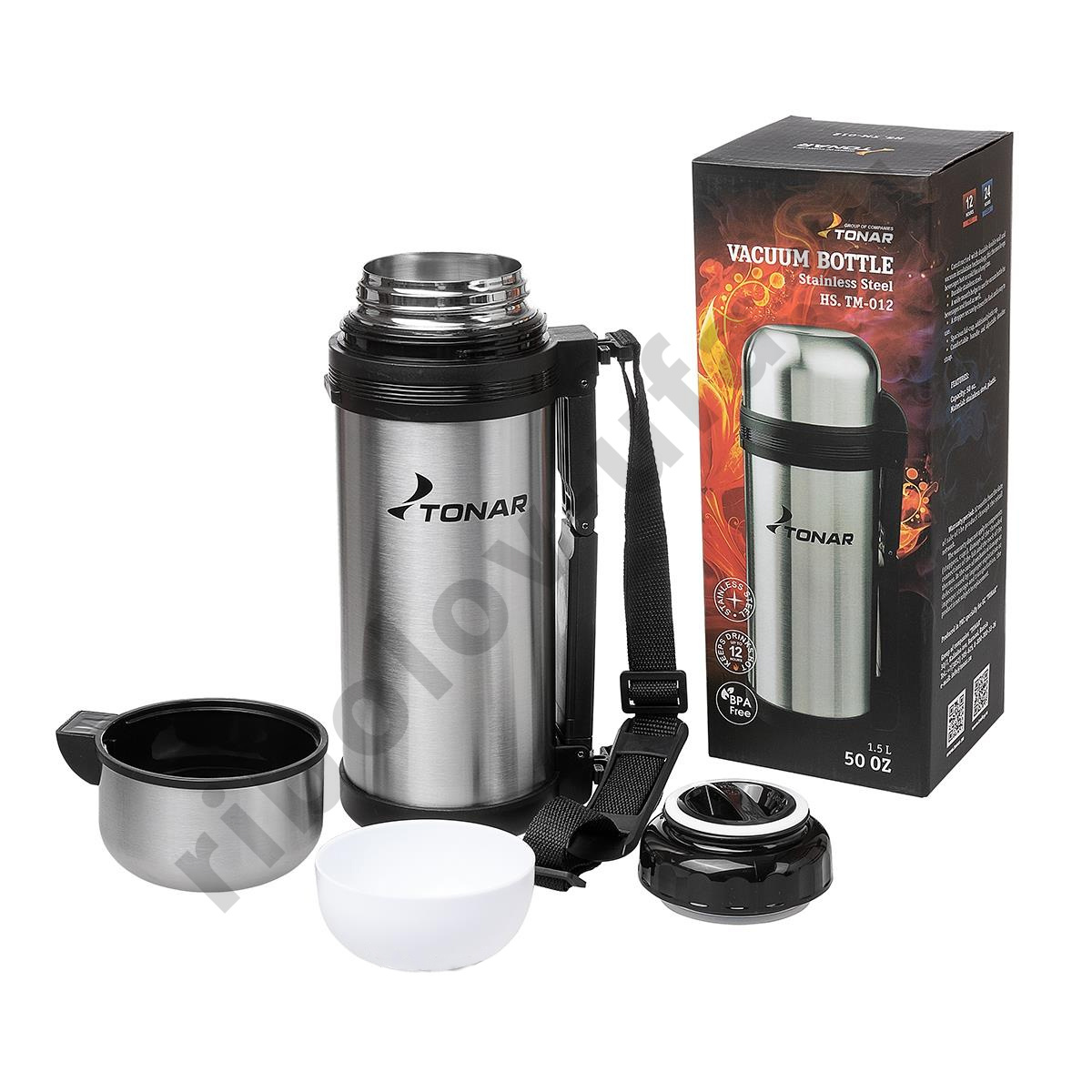 Термос Tonar 1.5л HS.TM-012 (дополн.пласт.чашка, скл.ручка, ремень)