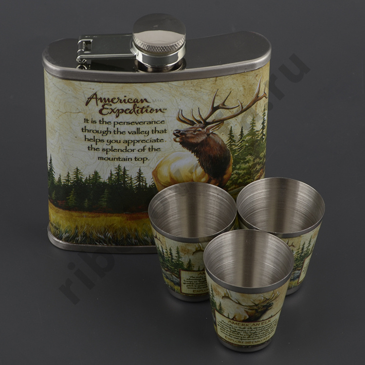 Набор Олень фляжка (210мл) + 3 стопки) Helios