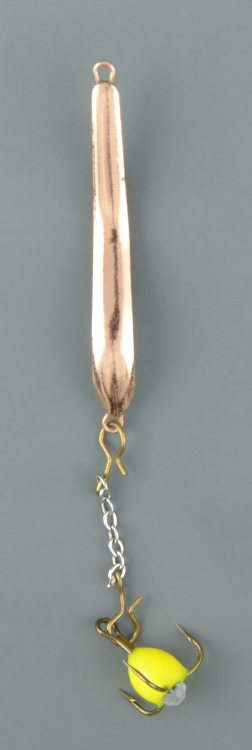 Блесна зимняя Пирс Змейка с чёртиком на цепочке Гвоздик большой медь (в блистере)