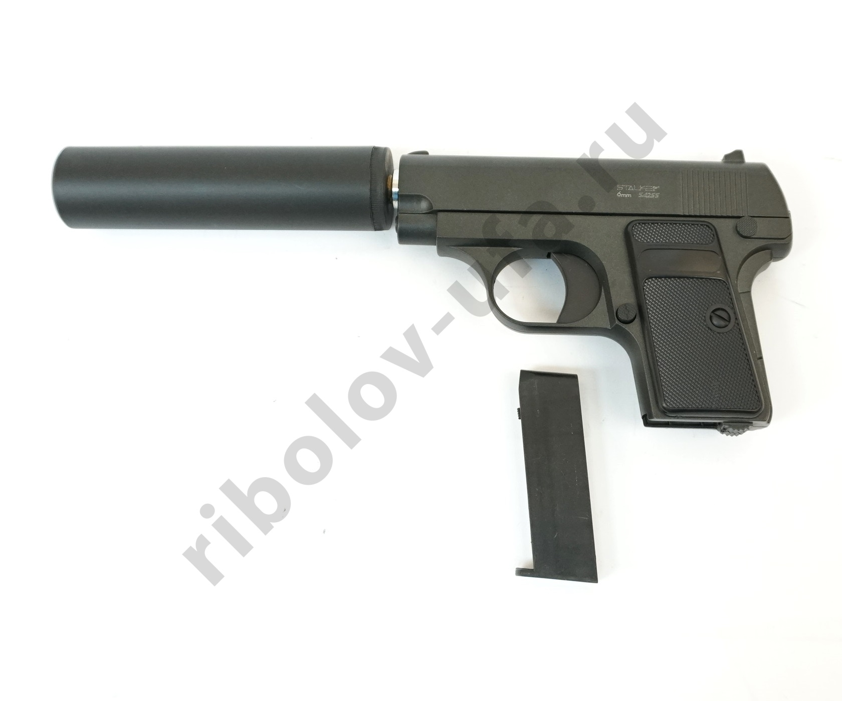 Пистолет пневм. Stalker SA25S Spring, кал 6мм, металл, + имитатор ПБС (Colt Model 1908)