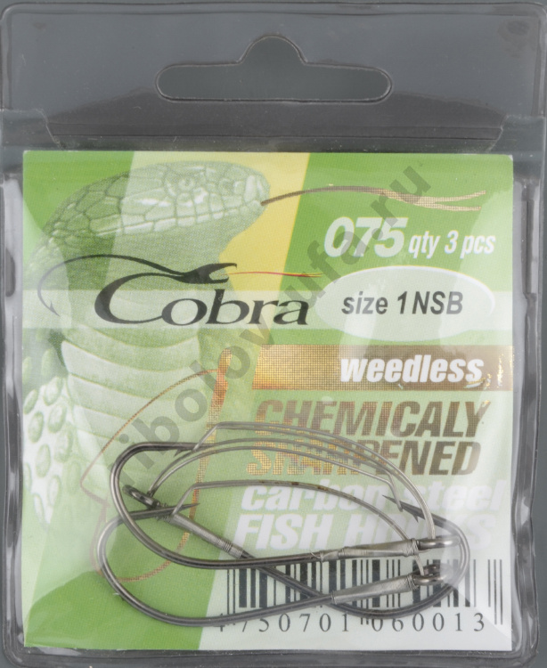 Одинарные крючки Cobra WEEDLESS сер.075 разм.001 (3шт)
