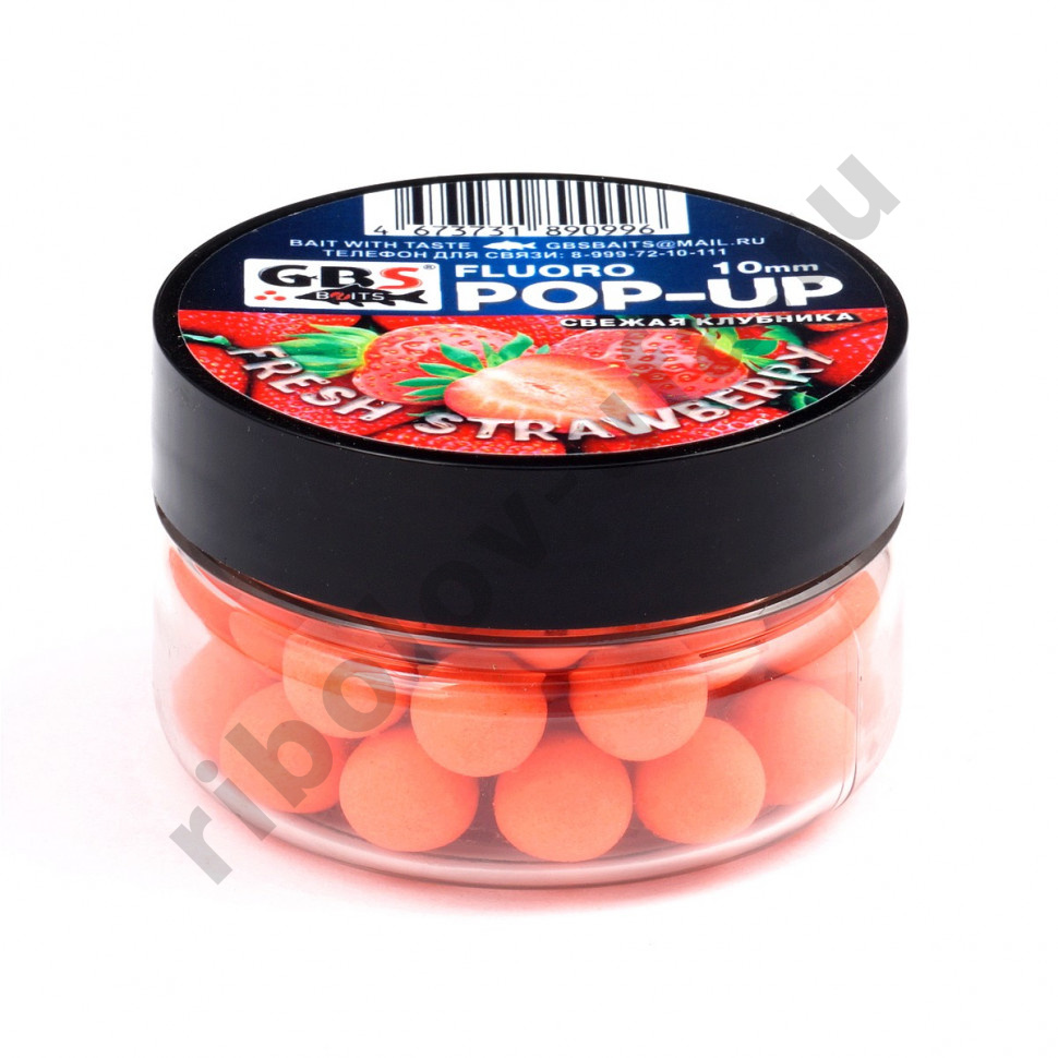 Бойлы GBS Baits Pop-up плавающие 8мм 55гр (банка) Fresh Strawberry Свежая клубника