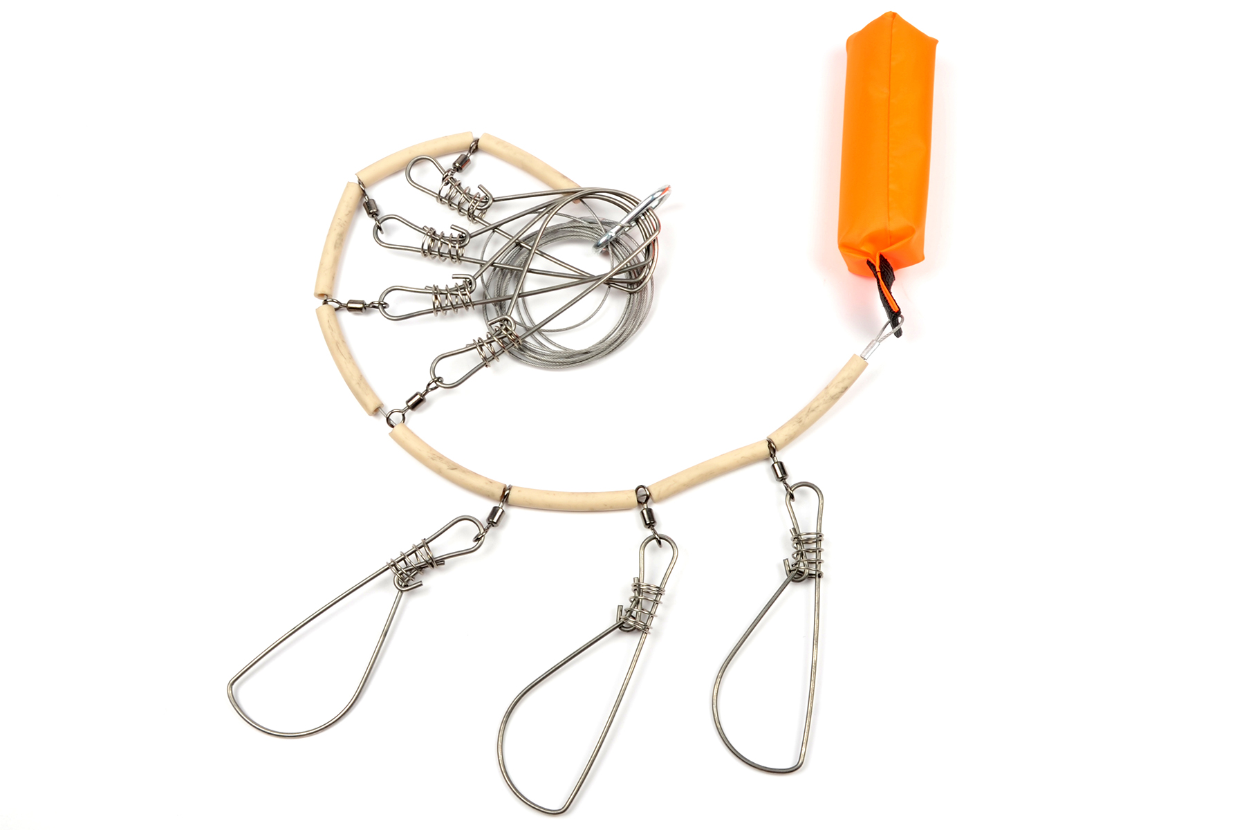 Кукан Namazu металл.трос 3,0м, d 1,5мм, 7 карабинов на пруж.с поплавком