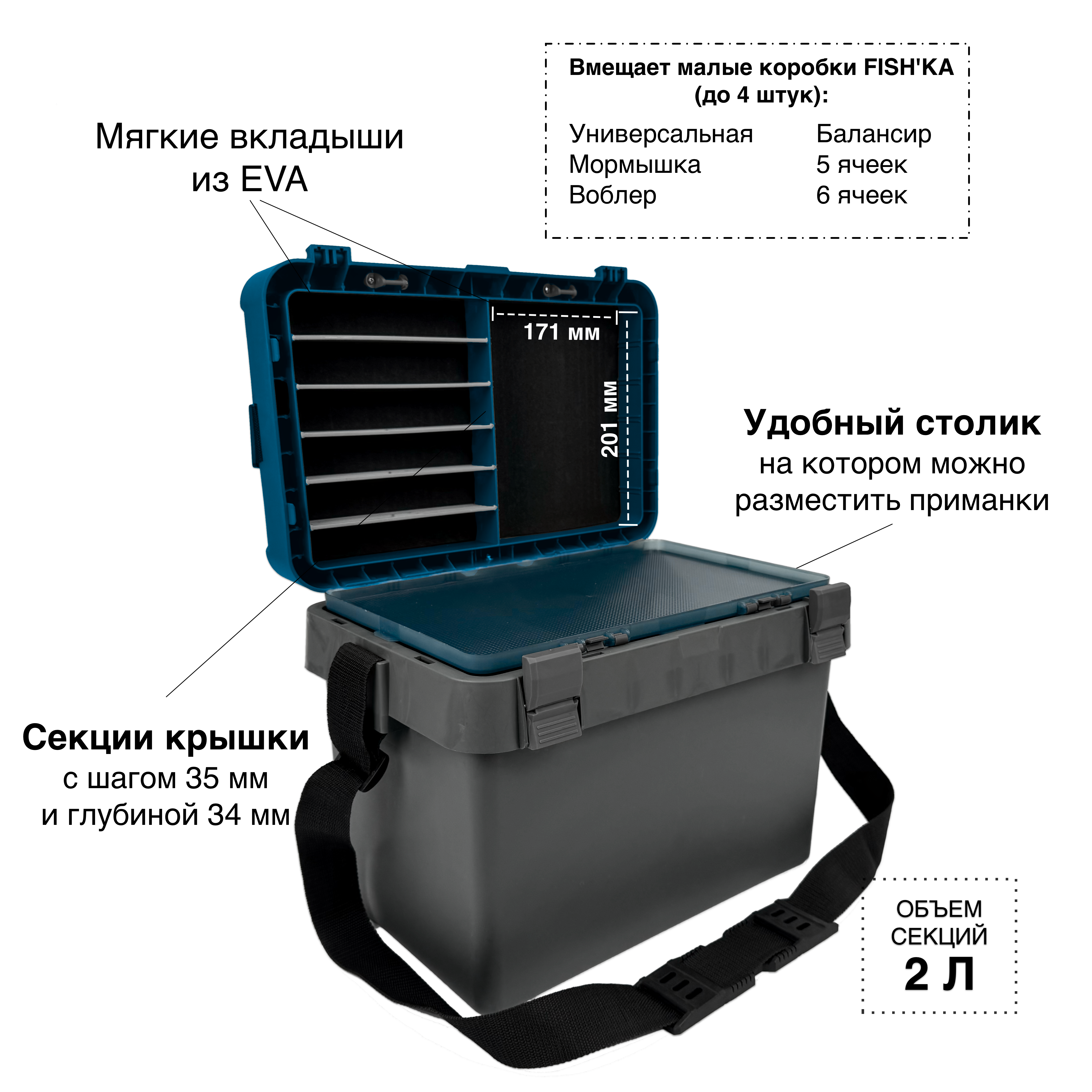 Ящик зимний Fishka Petrov Универсал с ремнем цв. синий 400*260*325