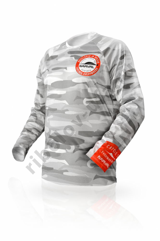 Футболка Volga Baits Narval Grey Fish c длинным рукавом р48