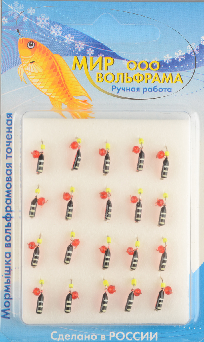 Мормышка Мир Вольфрама Столбик Кристал красный подвесной д. 2 мм черно-красный