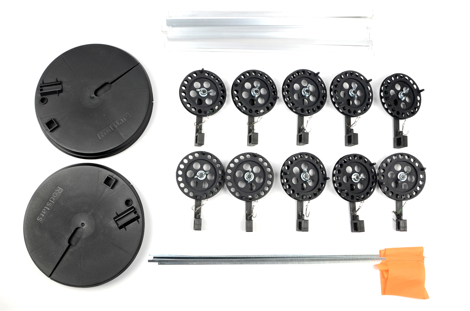 Набор жерлиц Rod Stars в сумке, оснащенные алюмин. стойка, катушка 90 мм, (10шт/уп)