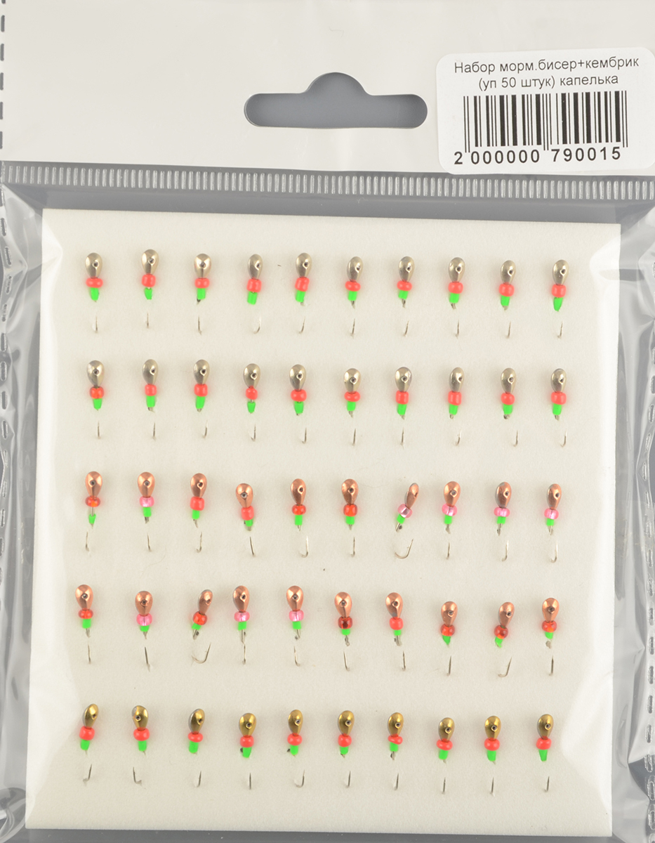 Набор мормышек РВС Капелька бисер+кембрик (уп.50шт)