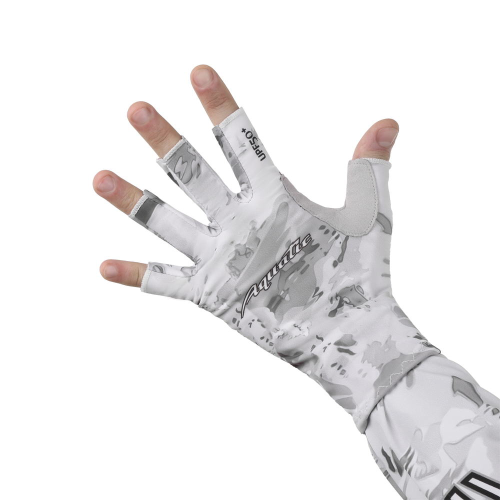 Перчатки Aquatic для рыбалки летние  UPF50+ (цвет: White Camo, размер L/XL)