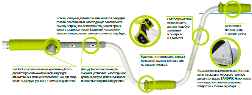Ледобур Mora Nova System диам. 130 мм с удлиненным шнеком