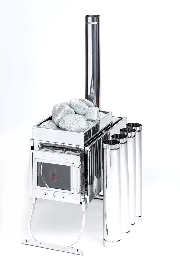 Печь-камин малая Инвент 440*280*340 нерж.сталь 0,8мм со стацин.экранами+короб для камней в сумке