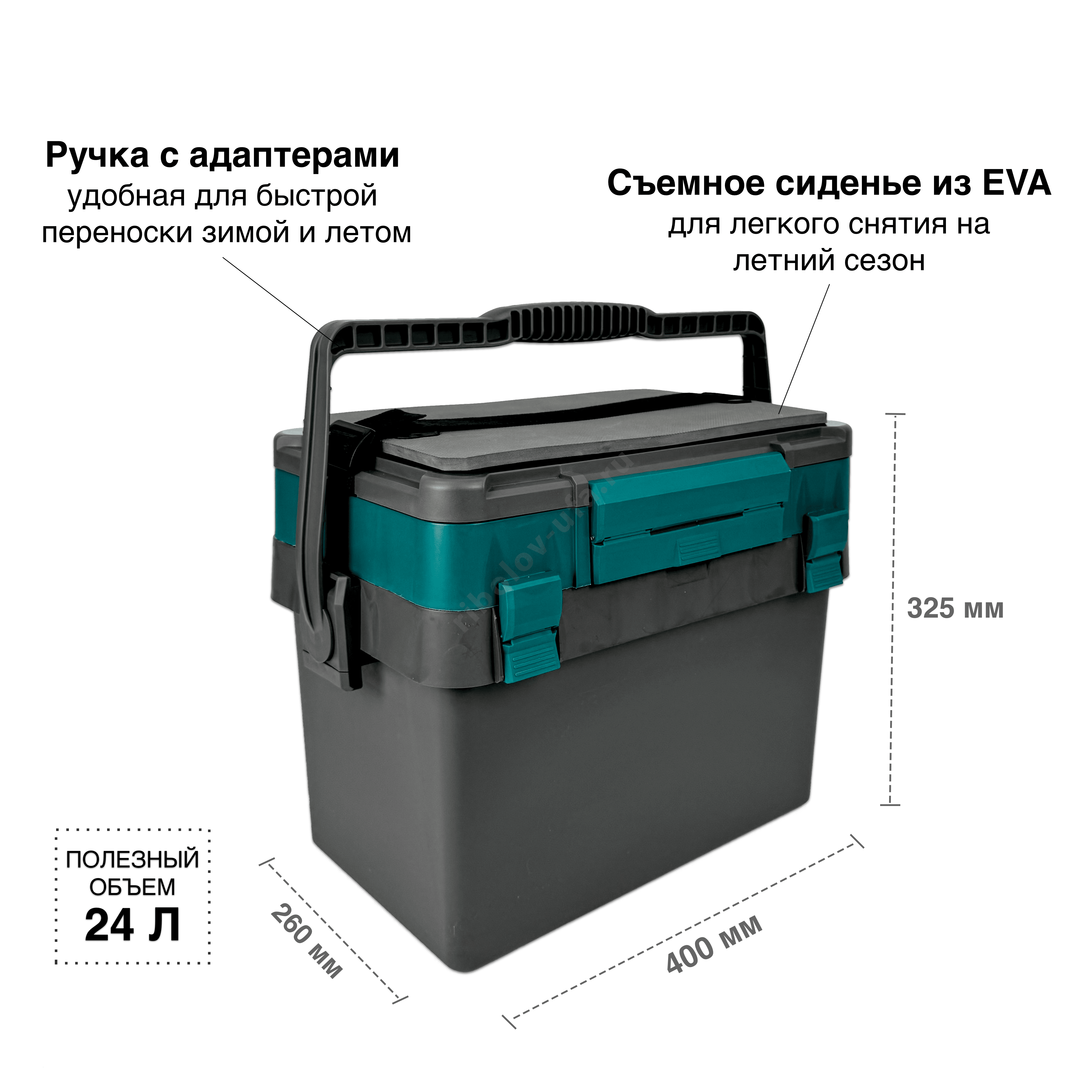 Ящик зимний Fishka Petrov Профи с ручкой с 10-ю жерлицами цв. Бриз 400*260*325