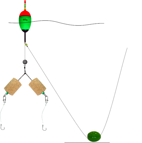 Снасть на толстолобика №17, Л-обр. оснаст, 2крючка iseama №15, Eva-поплавок усил.килем60гр, груз 40г