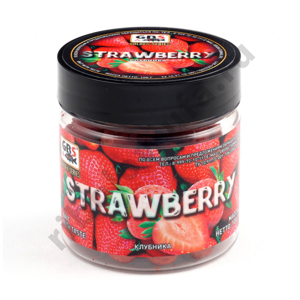 Бойлы GBS насадочные 15мм 132гр (банка) Strawberry Клубника