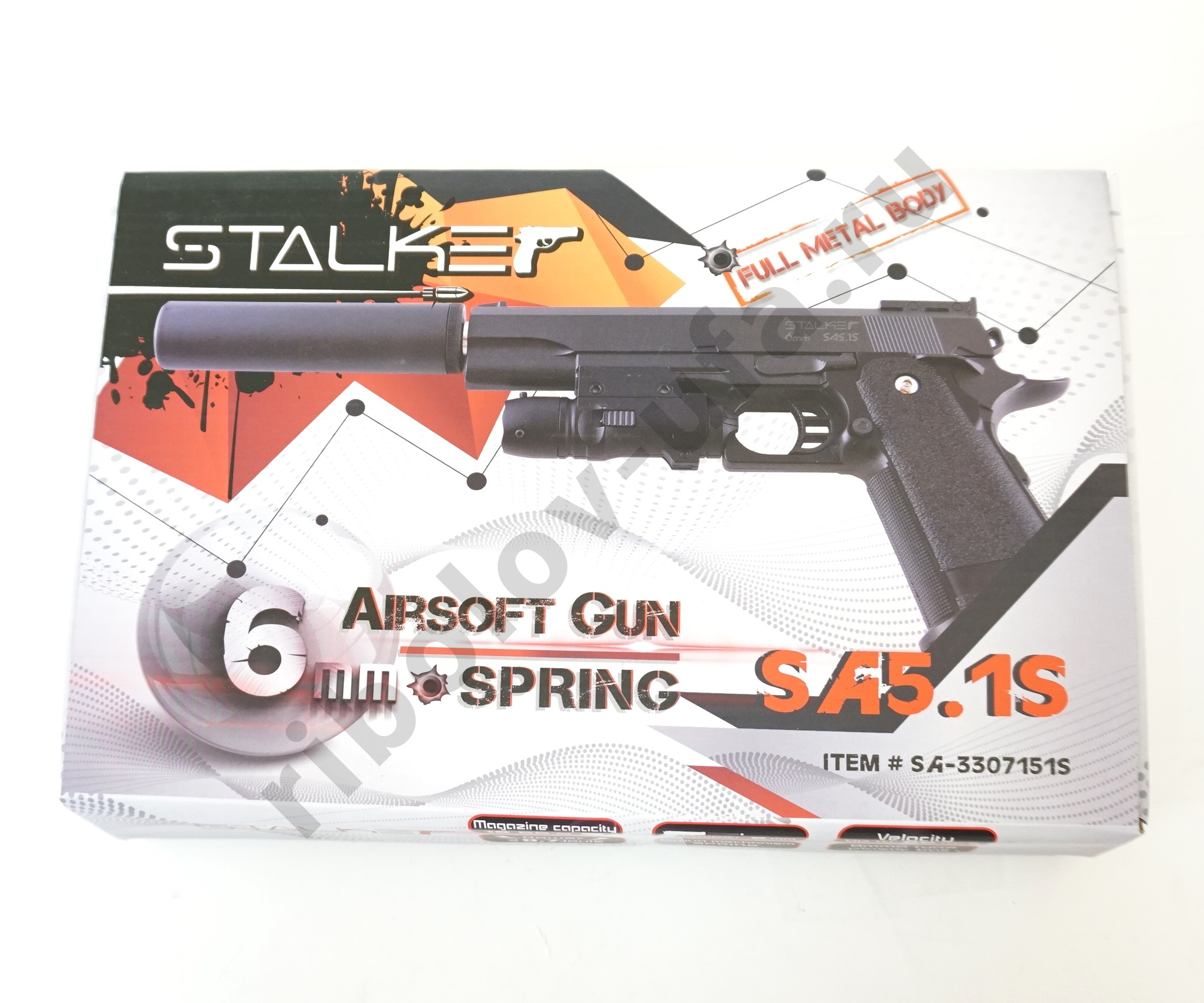 Пистолет пневм. Stalker SA5.1S Spring, кал 6мм, металл + имитатор ПБС и ЛЦУ (Hi-Capa 5.1)