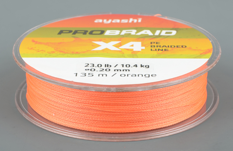 Шнур плетёный Ayashi Pro Braid-X4 (orange) 0,20 мм, 135 м