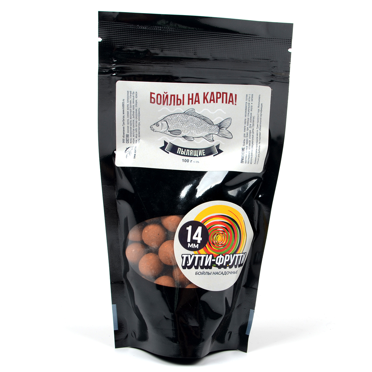 Бойлы пылящие Три кита На карпа 14мм 100гр (пакет) Тутти-Фрутти