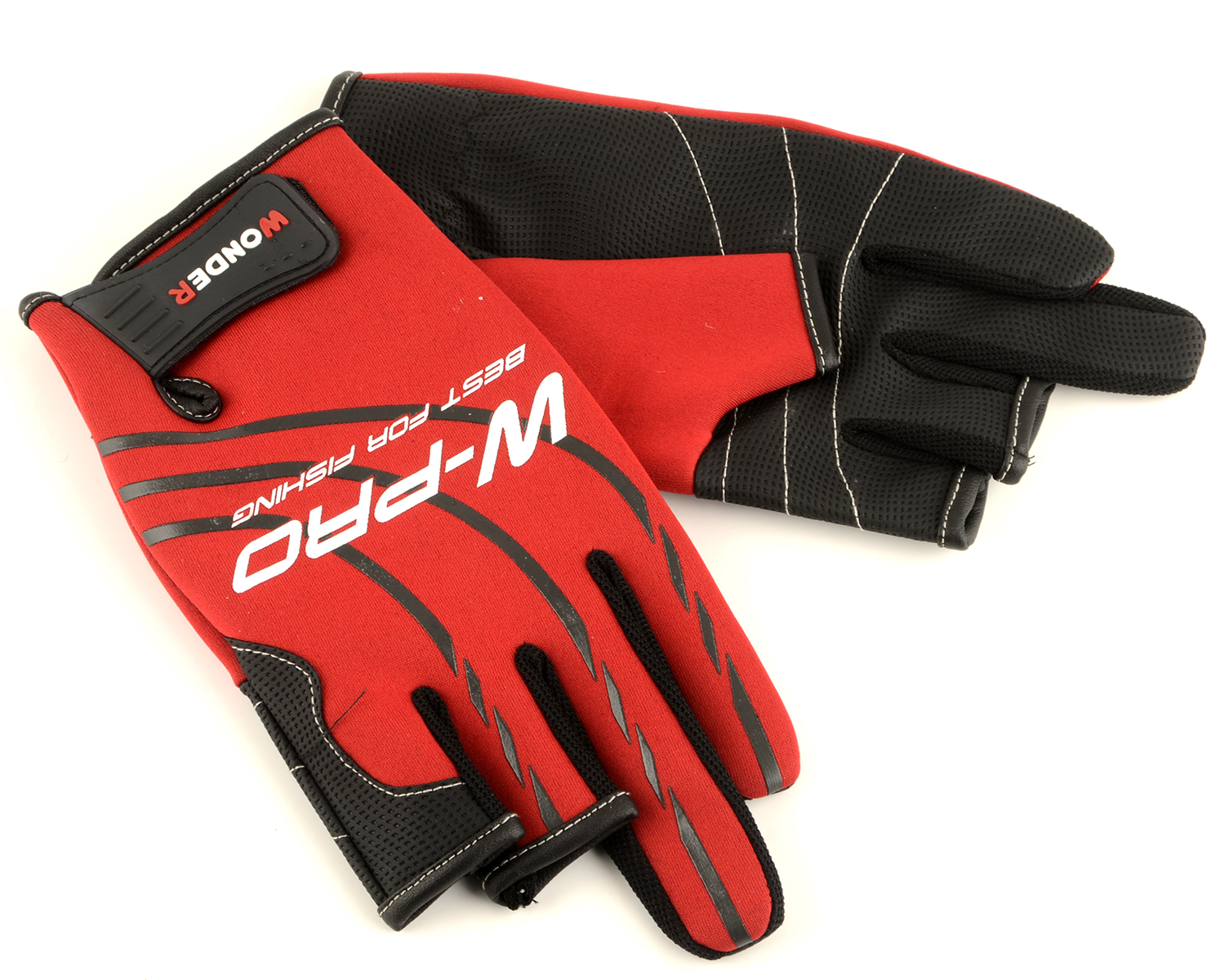 Перчатки спиннингиста Wonder неопрен 3мм 3-х палые красно-черные р. XL 