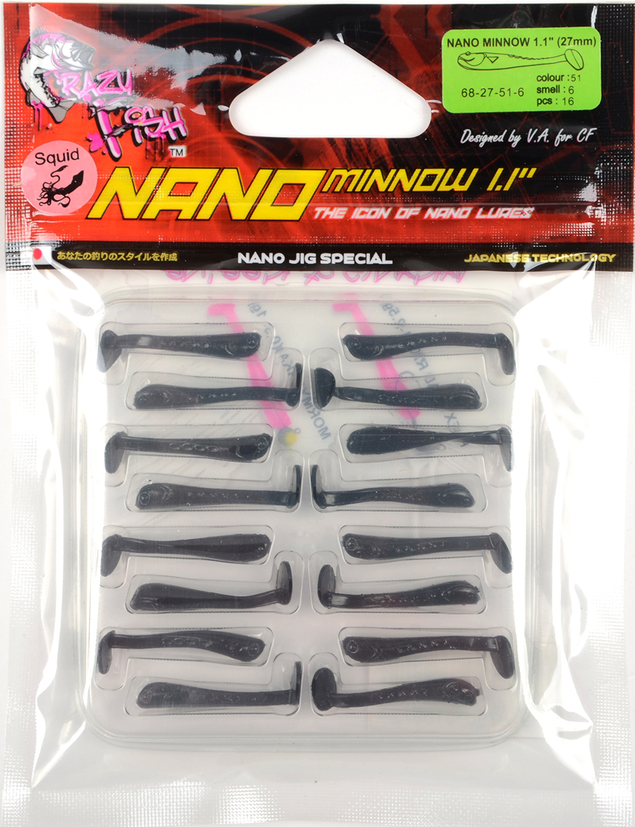 Силиконовая приманка Crazy Fish Nano minnow 1,1in 2,7мм цв.51 (кальмар)