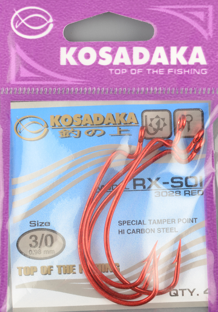 Офсетные крючки Kosadaka RX-Soi Red №3/0 T-0.98 mm L-49 mm