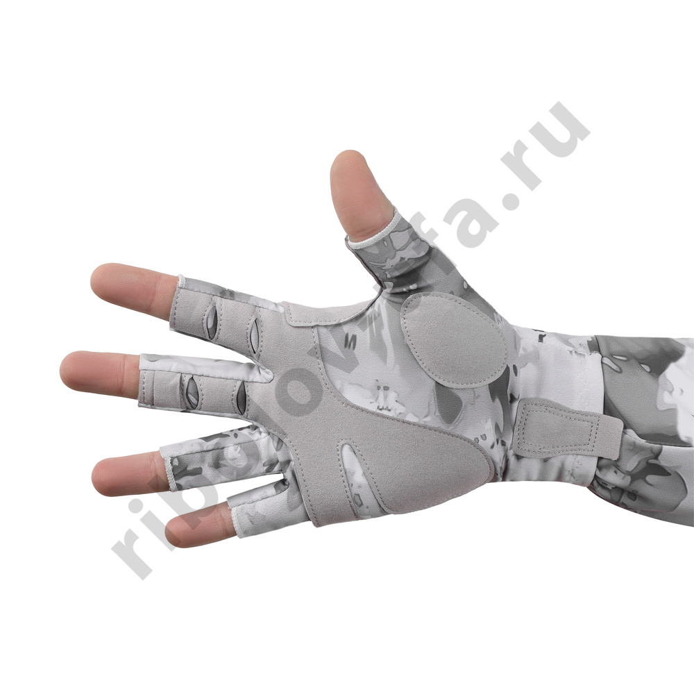 Перчатки Aquatic для рыбалки летние  UPF50+ (цвет: White Camo, размер L/XL)