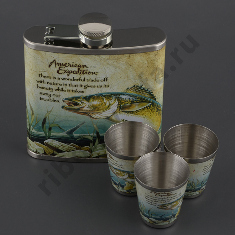 Набор Рыба фляжка (210мл) + 3 стопки) Helios