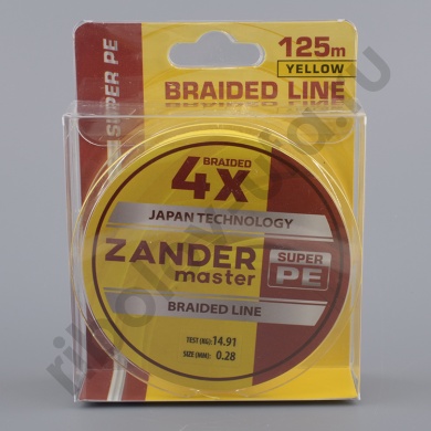 Шнур плетёный Zander Master Braided Line x4 желтый, 125м, 0.18мм, 10.71 кг