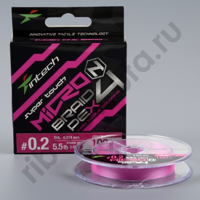 Шнур плетёный Intech MicroN PE X4 Pink 100м, 0.074мм, 2.5кг 5.5Lb #0.2