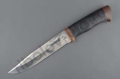 Нож Златоуст (С) Рыбак, рукоять: кожа наборная, текстолит