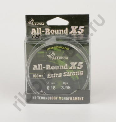 Леска Allvega All-Round X5  0,18мм  100м  3.95кг прозрачная
