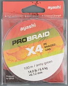 Шнур плетёный Ayashi Pro Braid-X4 (army green) 0,28 мм, 100 м