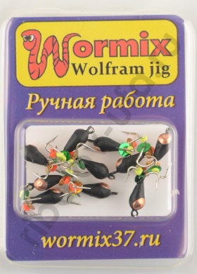 Мормышка Wormix точеная вольфрамовая Черт d=3 короткий с медной коронкой арт. 1413
