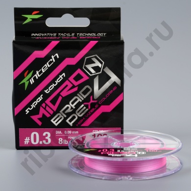 Шнур плетёный Intech MicroN PE X4 Pink 100м, 0.09мм, 3.63кг 8Lb #0.3