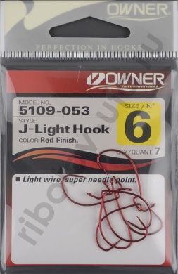 Офсетный крючок Owner 5109 Red №6 J-Light Hook