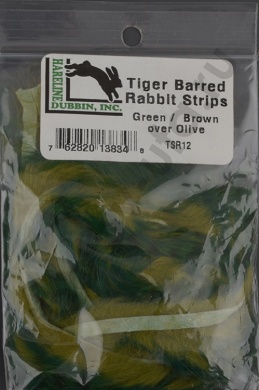Полоски меха кролика тигровой HARELINE Tiger Barred Rabbit Strips GREEN BROWN/OLIVE HRL  TSR12