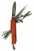 Мультитул Следопыт с карабином, 11 предметов ,деревянная ручка PF-MT-12
